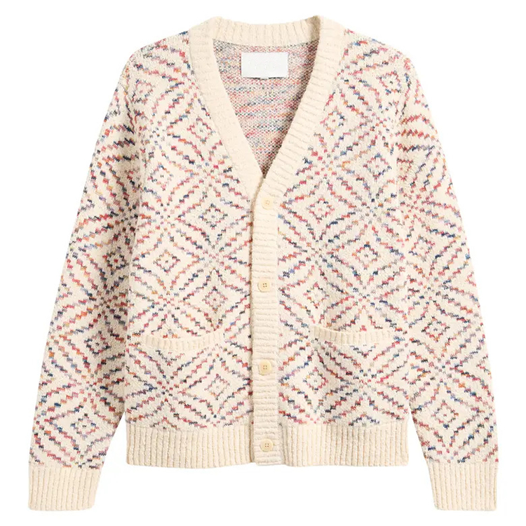 Mandalainspired Jacquard Pattern Warm WoolAcrylic Vneck Single Button Autumn Knitted Cardigan product view