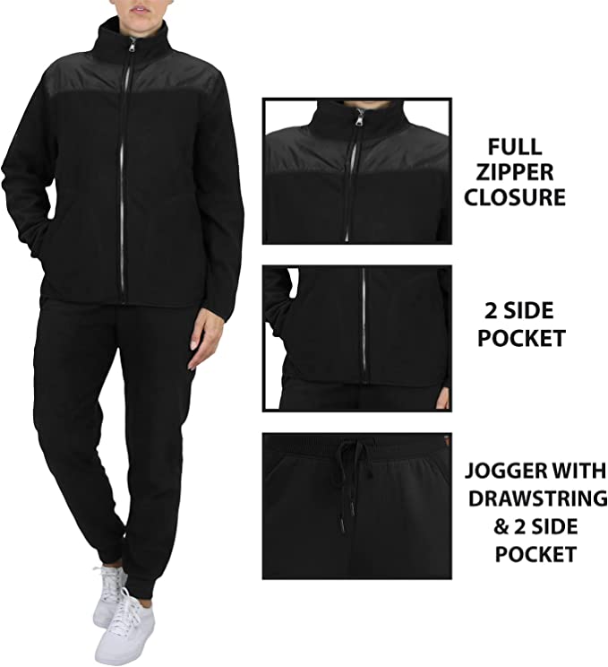 Womens Winter Casual 2Piece Solid Fashion Sweater Jogger Woven Polar Fleece FullLength 100 Polyester ONeck Regular Fit Set product view