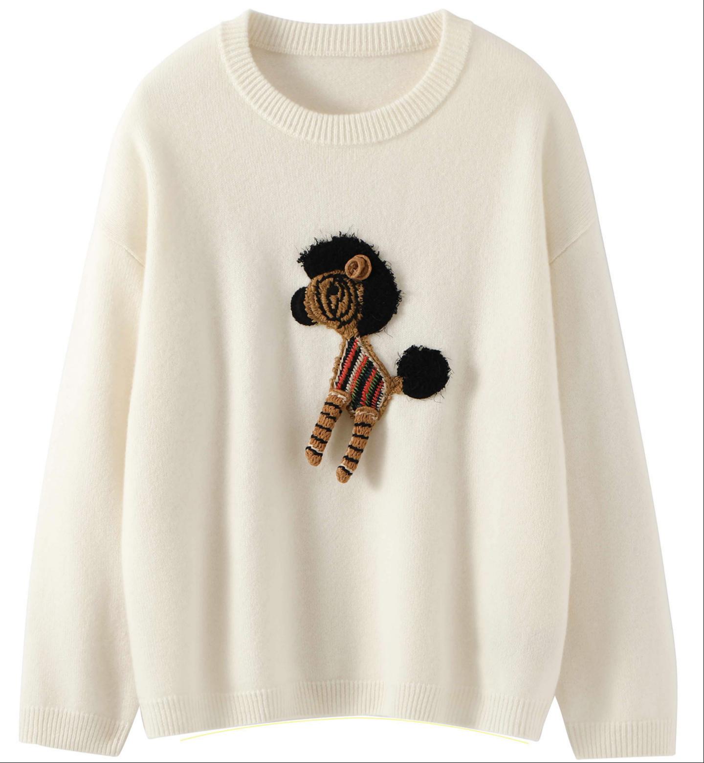 Casual Longsleeved Autumn Womens PolyesterCotton Knitted Slim Sweater with Front Retro Neck Loose Fit detail