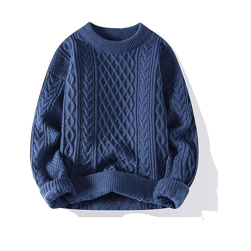 Womens Vintage Fall Winter Trendy Cable Knit Breathable Crew Neck Pullover Sweater Long Sleeve Customizable Embroidery Front product view