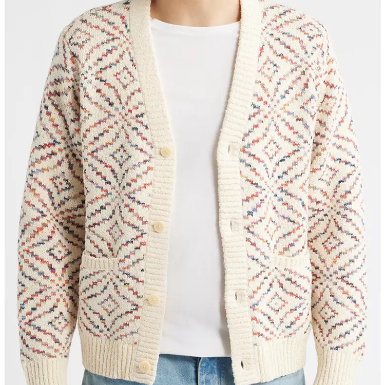 Mandalainspired Jacquard Pattern Warm WoolAcrylic Vneck Single Button Autumn Knitted Cardigan detail