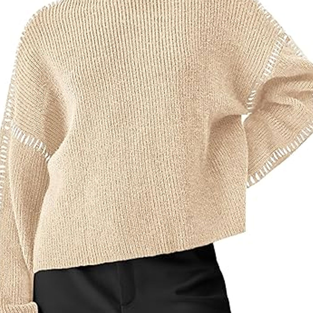 Womens Vintage Fall Winter Trendy Cable Knit Breathable Crew Neck Pullover Sweater Long Sleeve Customizable Embroidery Front detail