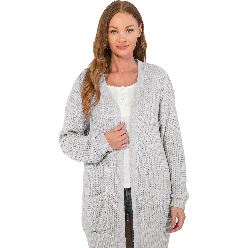 Womens CozyKnit Long Sleeves Cardigan Comfortable Grey Open Front Cardigan Sweater for Women product view