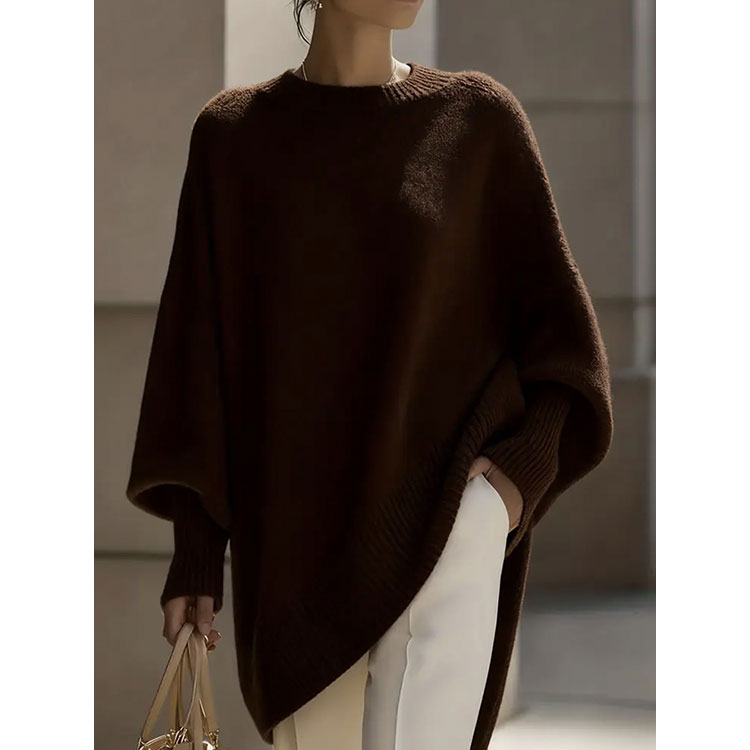 Autumn Winter Womens Crew Neck Pullover Loose Lazy Style Solid Color Knit Sweater Womens Sweaters Womens Tops2 detail