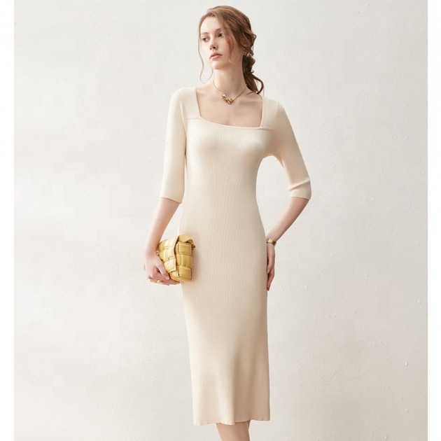 Custom Wholesale OEM ODM Womens Sweater Knitwear square Neck Pullover Dress Fall Winter Jersey Knitted Women Sweater product view