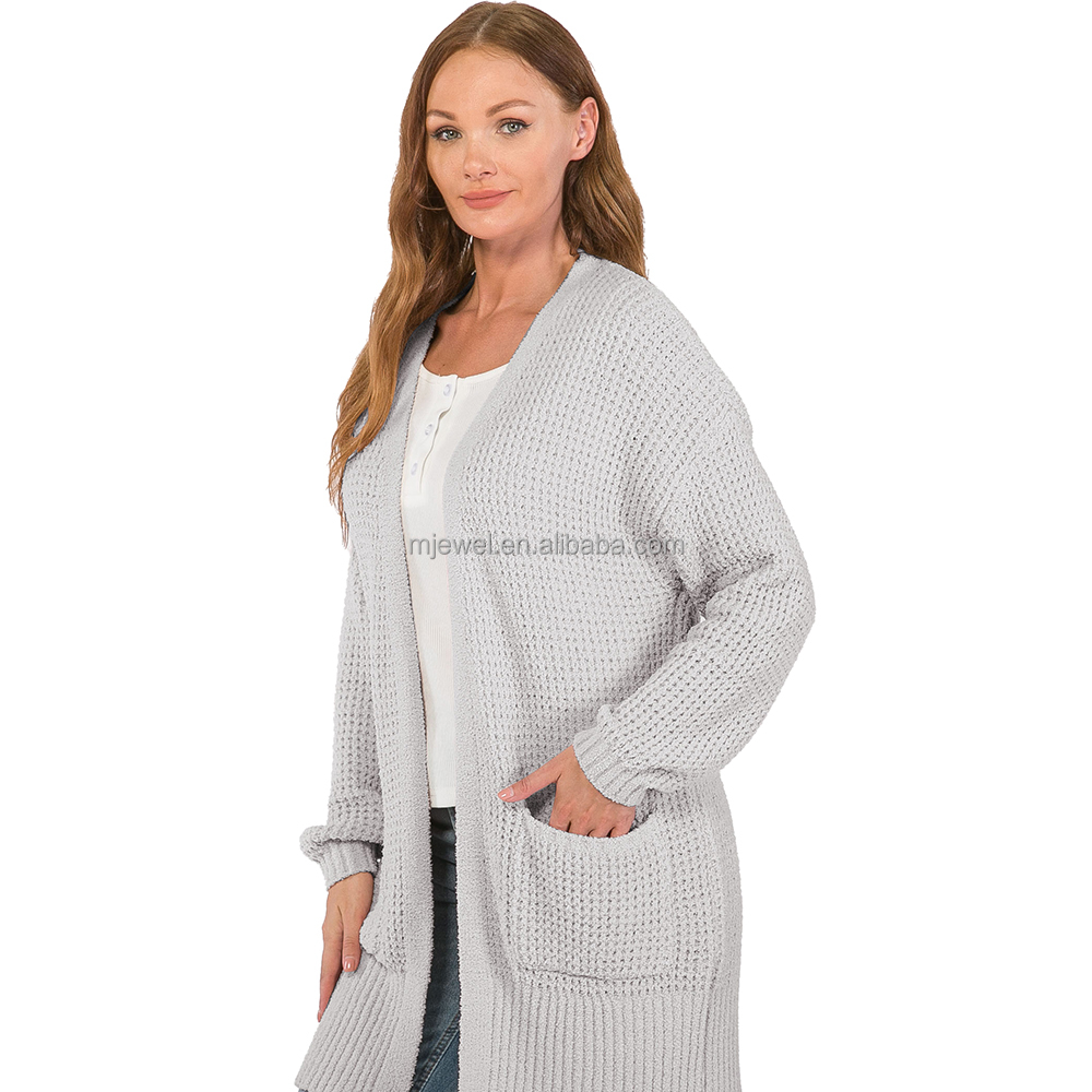 Womens CozyKnit Long Sleeves Cardigan Comfortable Grey Open Front Cardigan Sweater for Women detail