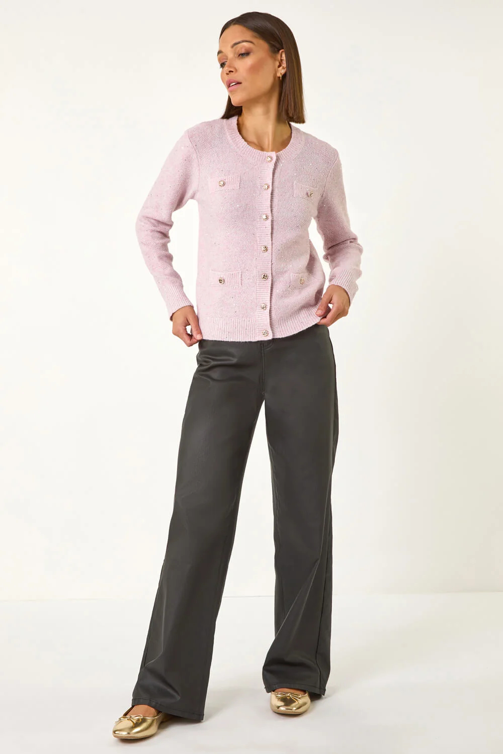 Womens Casual Light Sequin Knit Cardigan ONeck Ribbed Cardigan Long Sleeve Button Knit Sweater for Autumn detail