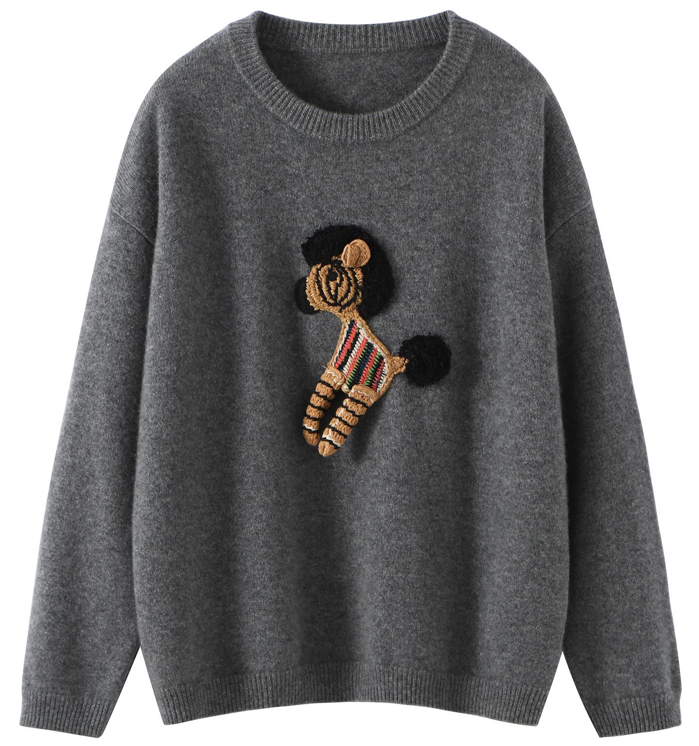 Casual Longsleeved Autumn Womens PolyesterCotton Knitted Slim Sweater with Front Retro Neck Loose Fit detail