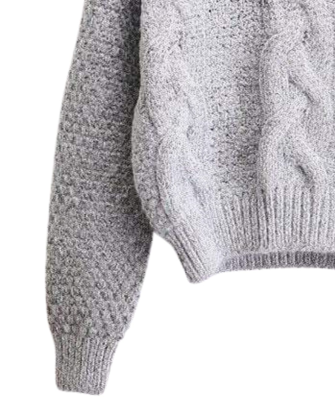 Women Light Grey Cable Knit Sweater Soft Warm Winter Pullover Cozy Thick Knitwear Textured Sleeves Premium Fashion Style product view
