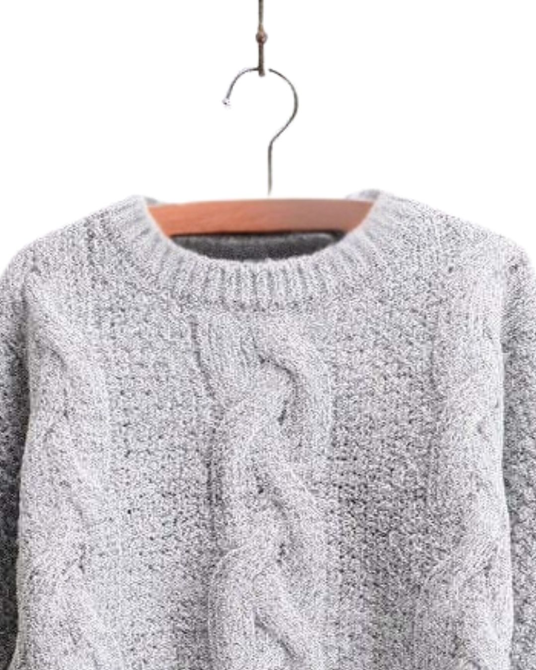 Women Light Grey Cable Knit Sweater Soft Warm Winter Pullover Cozy Thick Knitwear Textured Sleeves Premium Fashion Style product view