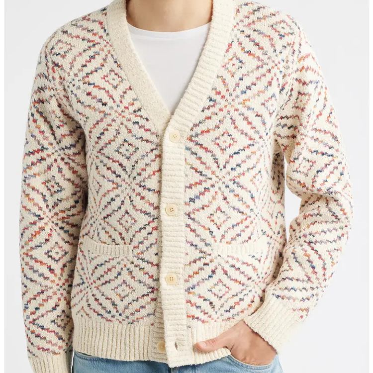 Mandala-inspired Jacquard Pattern Warm Wool/Acrylic V-neck Single Button Autumn Knitted Cardigan