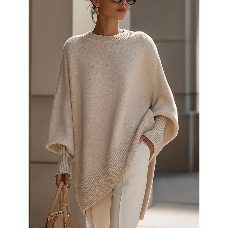 2025 Autumn Winter Women's Crew Neck Pullover | Loose Lazy Style Solid Color Knit Sweater | Women's Sweaters Women's Tops-2