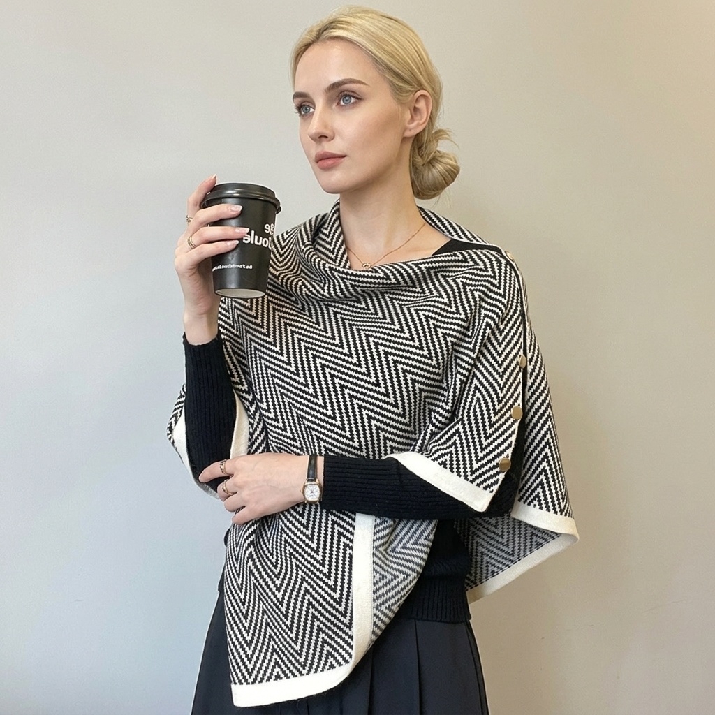 Wholesale Minimalist New Arrival Button Winter Shawl Unisex Windproof Shoulder Top Sweater Warm Knitted Womens Wraps detail