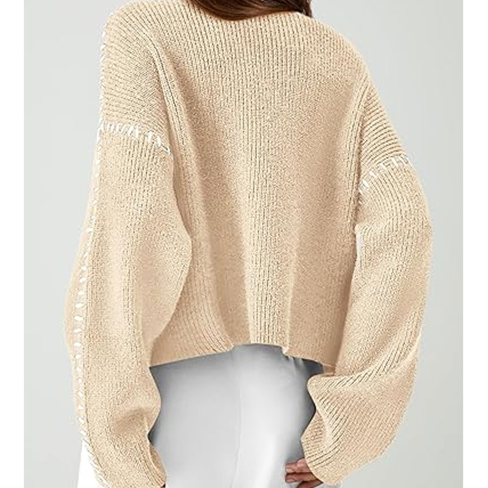 Womens Vintage Fall Winter Trendy Cable Knit Breathable Crew Neck Pullover Sweater Long Sleeve Customizable Embroidery Front detail