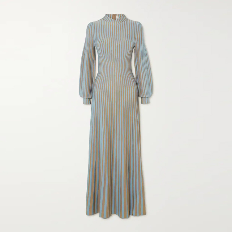 Knitwear Manufactured Custom Crew Collar Long Sleeve Elegant Casual Striped Knit Women Sweater Dress detail