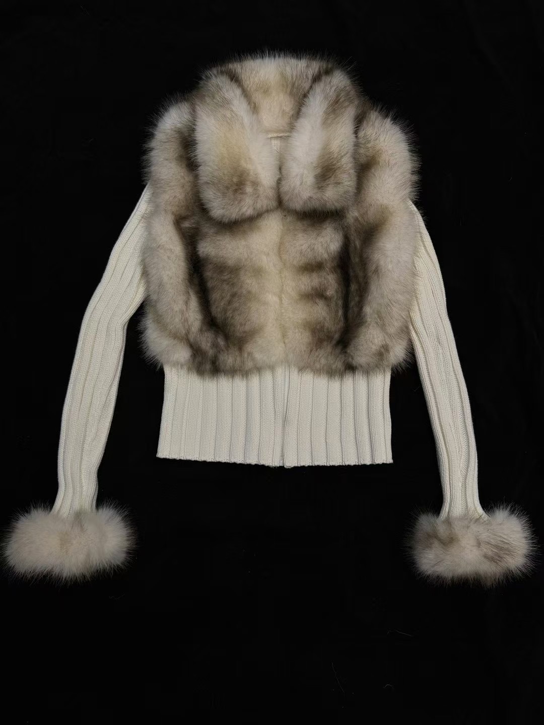 Womens EcoFriendly Faux Fur Patchwork Cardigan TwoinOne Knit Collar Zipper Front Sexy Streetwear Thermal Lined Sweater Coat product view