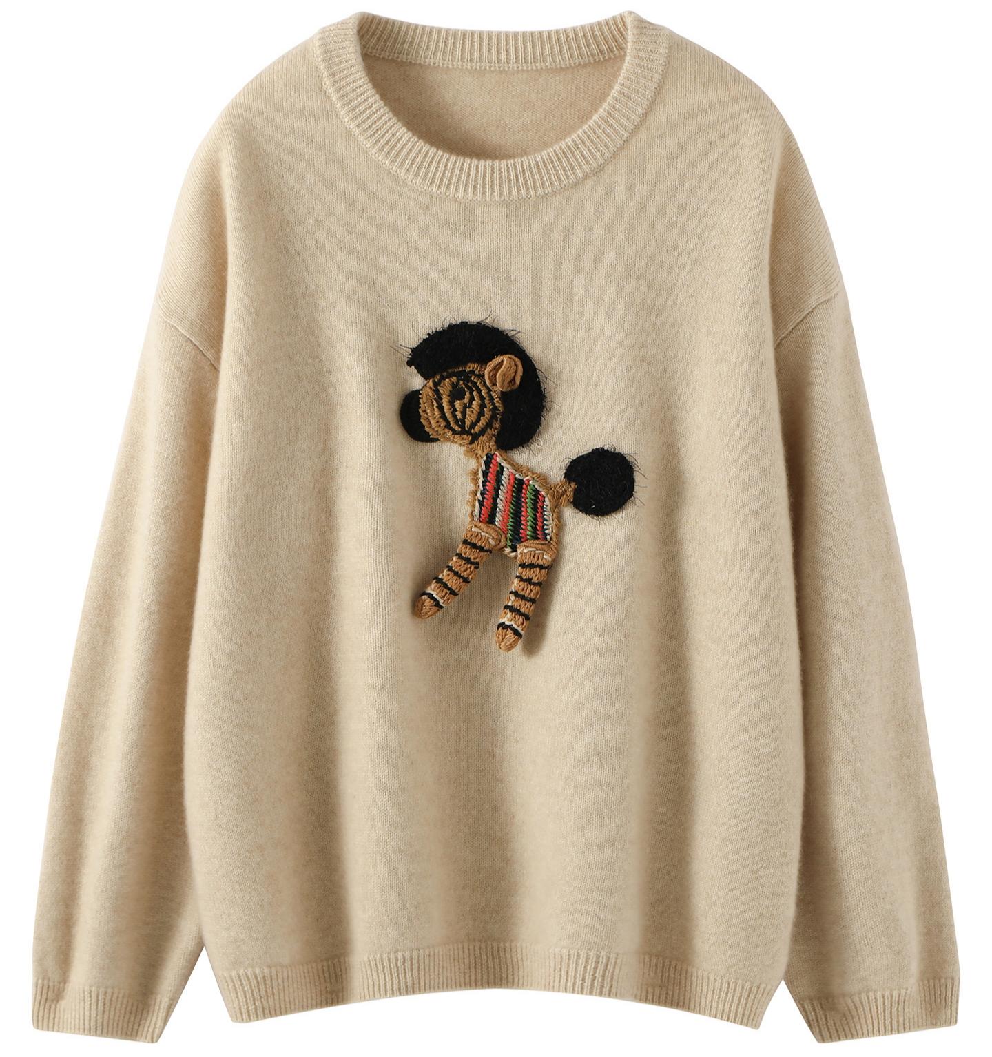 Casual Longsleeved Autumn Womens PolyesterCotton Knitted Slim Sweater with Front Retro Neck Loose Fit detail