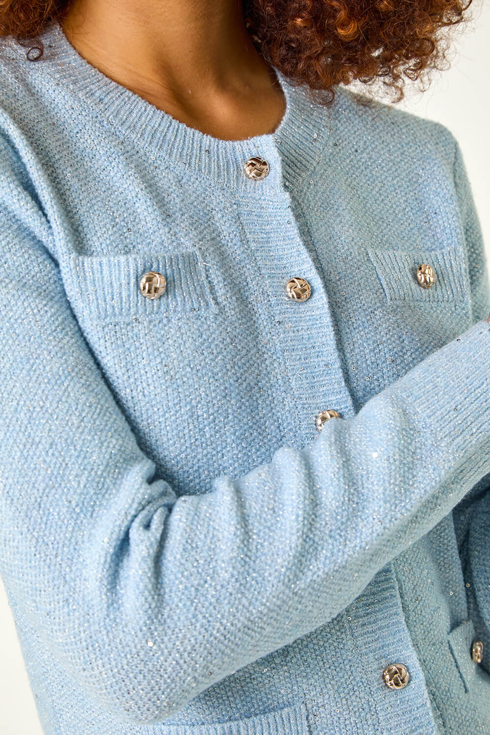 Womens Casual Light Sequin Knit Cardigan ONeck Ribbed Cardigan Long Sleeve Button Knit Sweater for Autumn detail