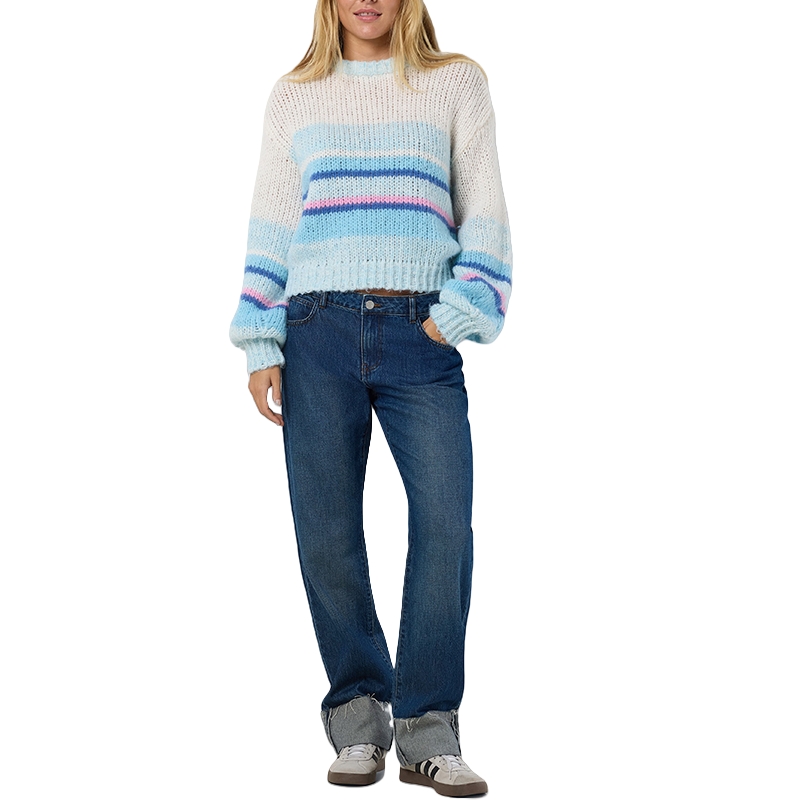 Sweater Women Pullover Casual Knitwear Crew Neck Jumper Winter Designer Loose Stripe Women Crewneck Sweater Women product view