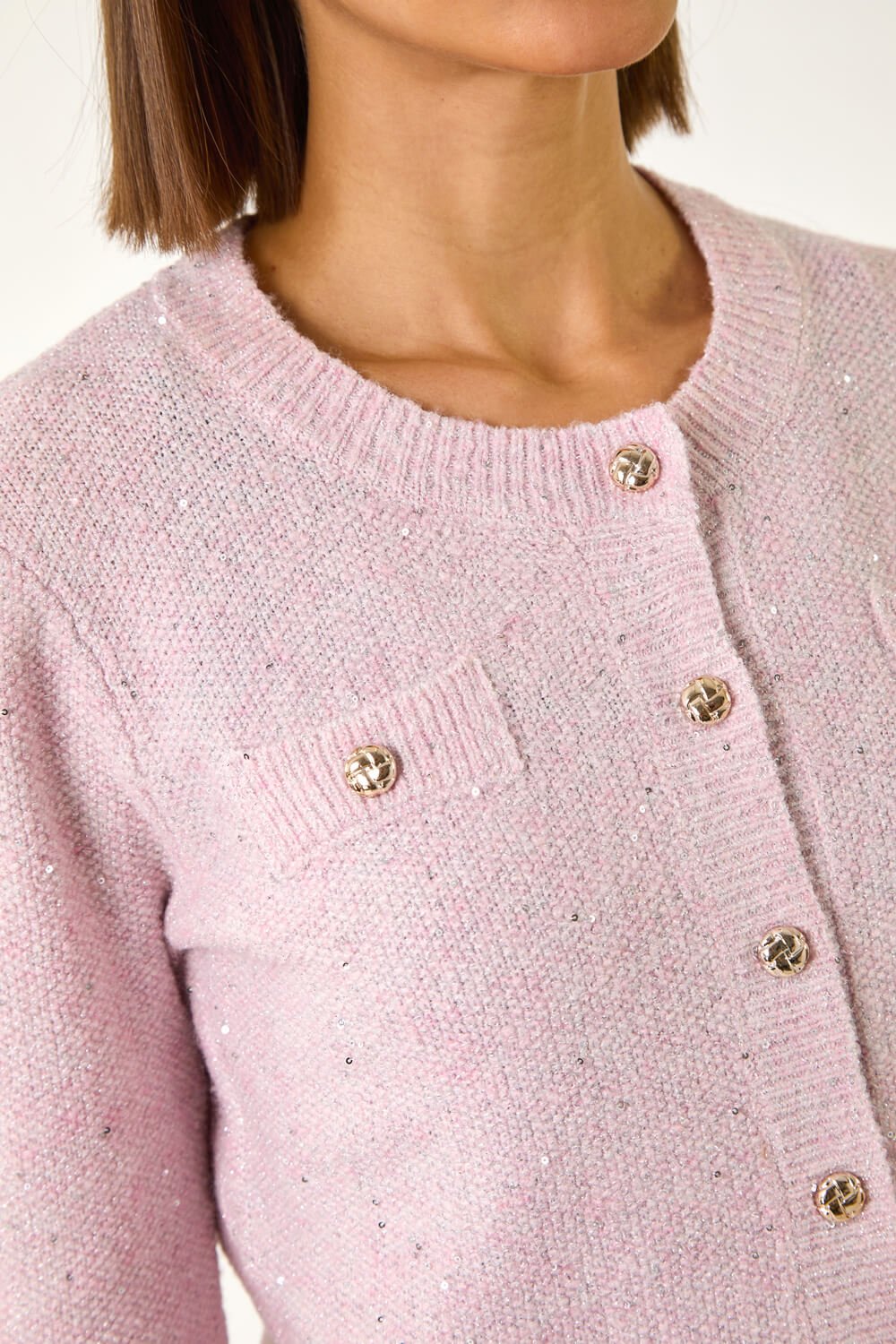 Womens Casual Light Sequin Knit Cardigan ONeck Ribbed Cardigan Long Sleeve Button Knit Sweater for Autumn detail