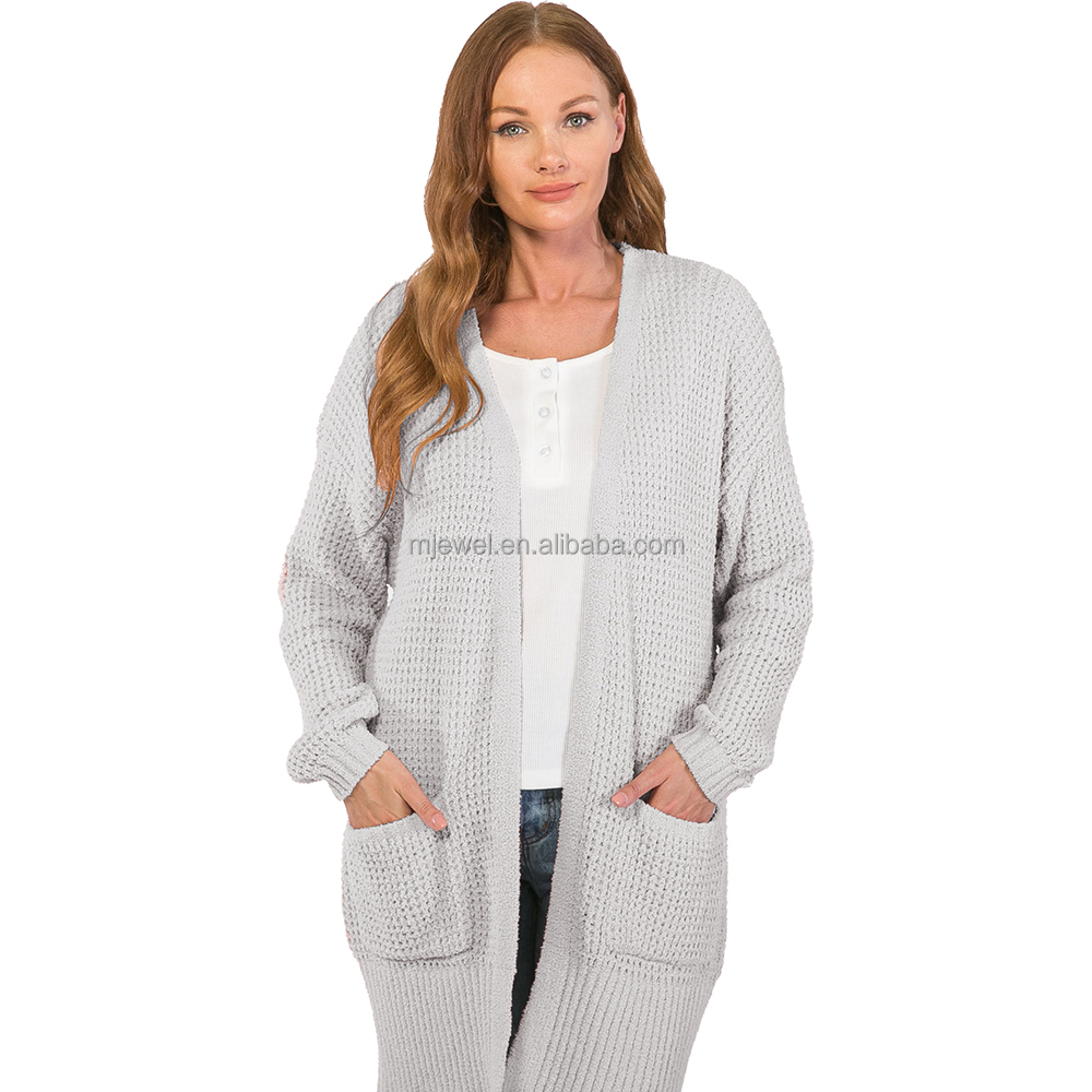 Womens CozyKnit Long Sleeves Cardigan Comfortable Grey Open Front Cardigan Sweater for Women detail
