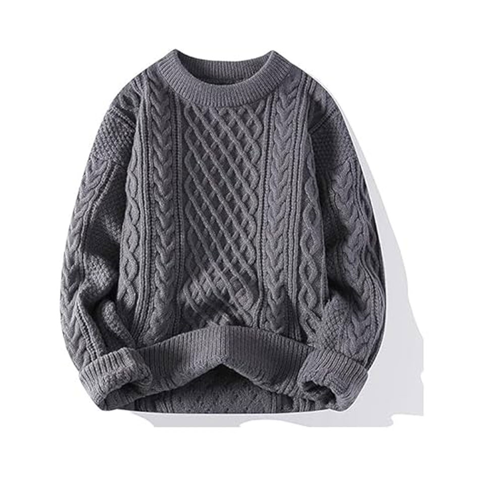 Womens Vintage Fall Winter Trendy Cable Knit Breathable Crew Neck Pullover Sweater Long Sleeve Customizable Embroidery Front product view
