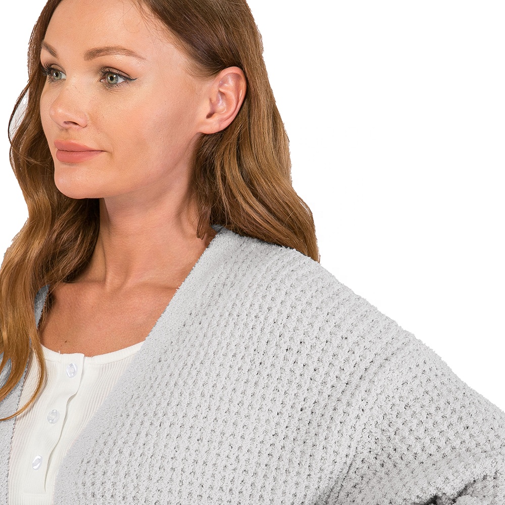 Womens CozyKnit Long Sleeves Cardigan Comfortable Grey Open Front Cardigan Sweater for Women product view