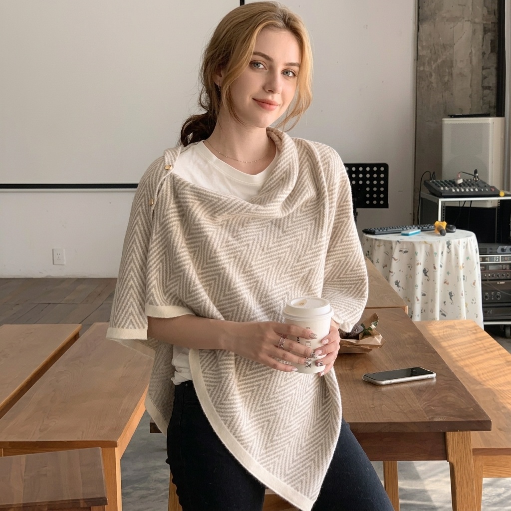 Wholesale Minimalist New Arrival Button Winter Shawl Unisex Windproof Shoulder Top Sweater Warm Knitted Womens Wraps product view