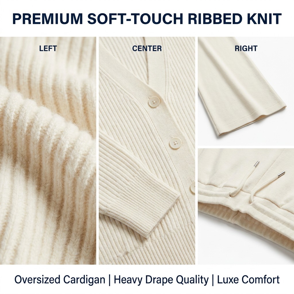Custom Oversized Women Solid Ribbed Knit Casual Daily Wear for Set Soft Touch Cardigan Wide Leg Trousers Luxury detail