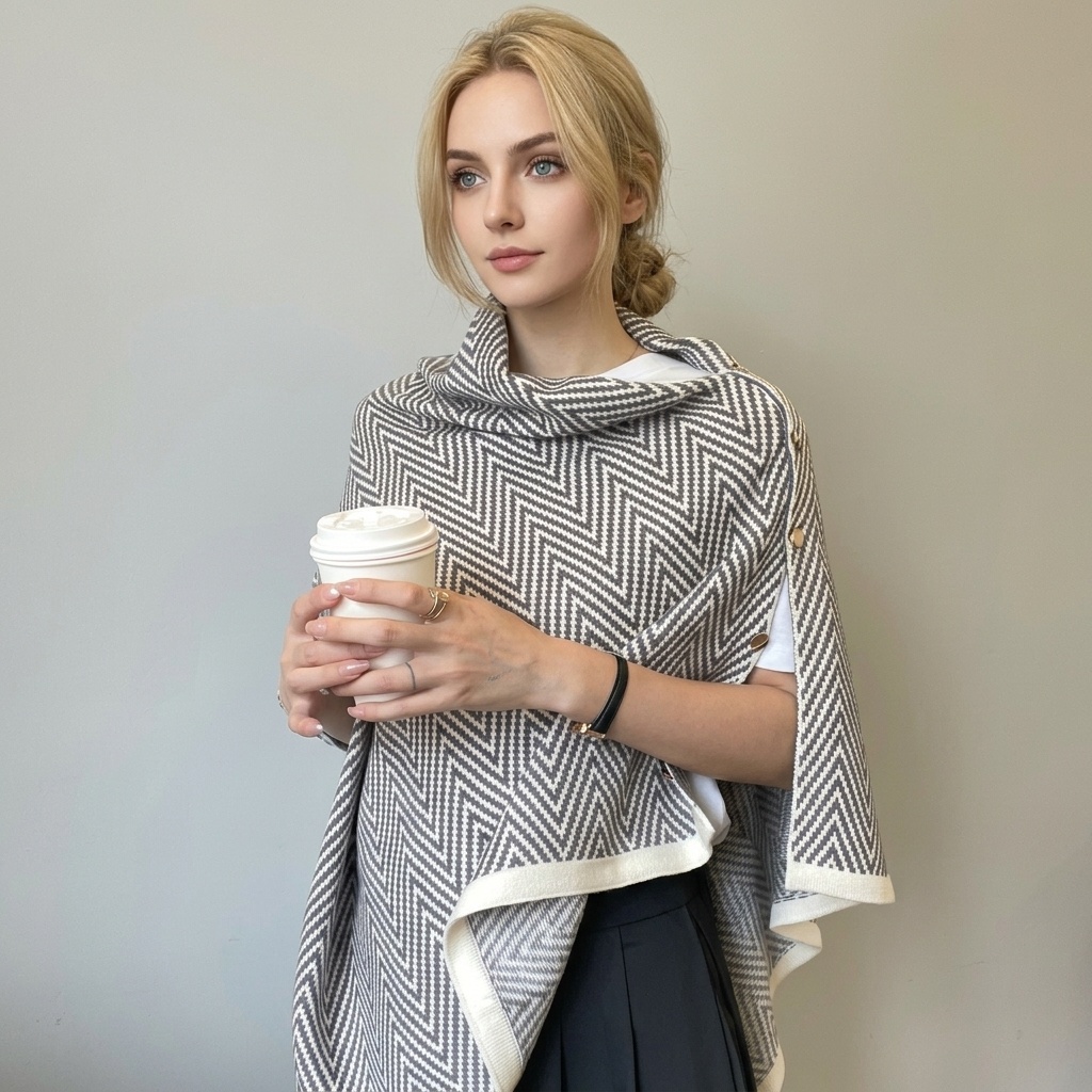 Wholesale Minimalist New Arrival Button Winter Shawl Unisex Windproof Shoulder Top Sweater Warm Knitted Womens Wraps detail