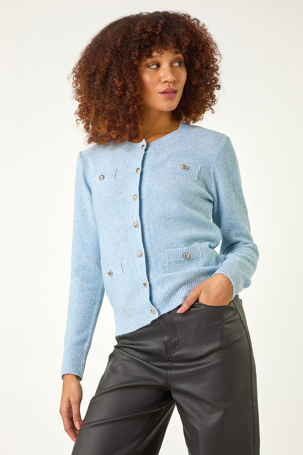 Womens Casual Light Sequin Knit Cardigan ONeck Ribbed Cardigan Long Sleeve Button Knit Sweater for Autumn detail