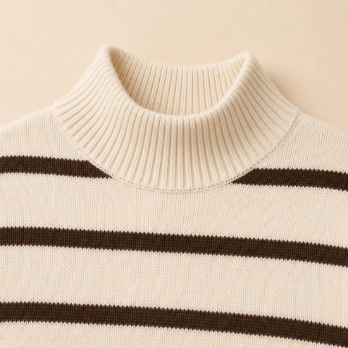 Recycled Nylon Striped Turtleneck Pullover Long Sleeve Custom Womens Knitted Sweater detail