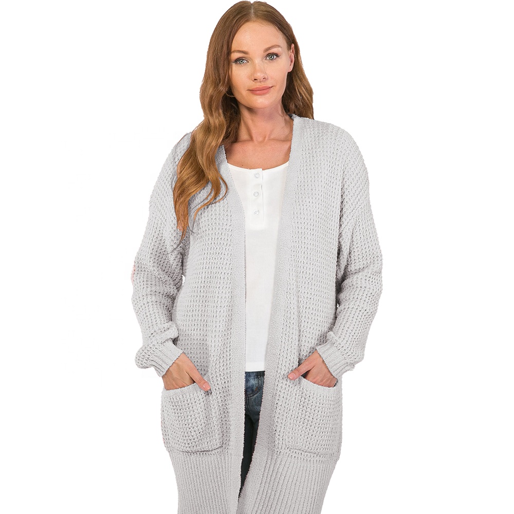 Womens CozyKnit Long Sleeves Cardigan Comfortable Grey Open Front Cardigan Sweater for Women product view