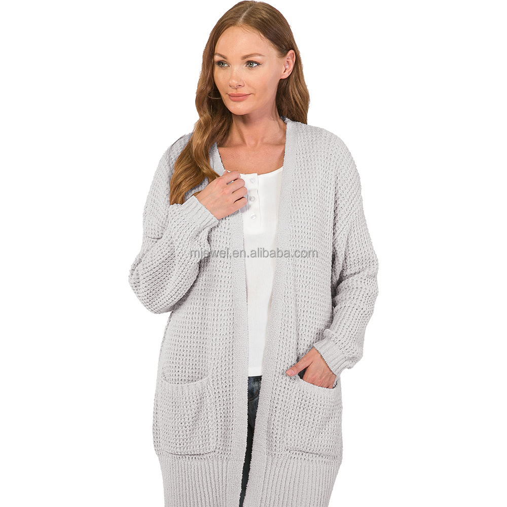 Womens CozyKnit Long Sleeves Cardigan Comfortable Grey Open Front Cardigan Sweater for Women detail