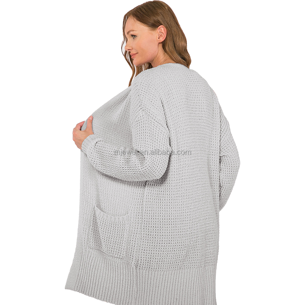 Womens CozyKnit Long Sleeves Cardigan Comfortable Grey Open Front Cardigan Sweater for Women detail