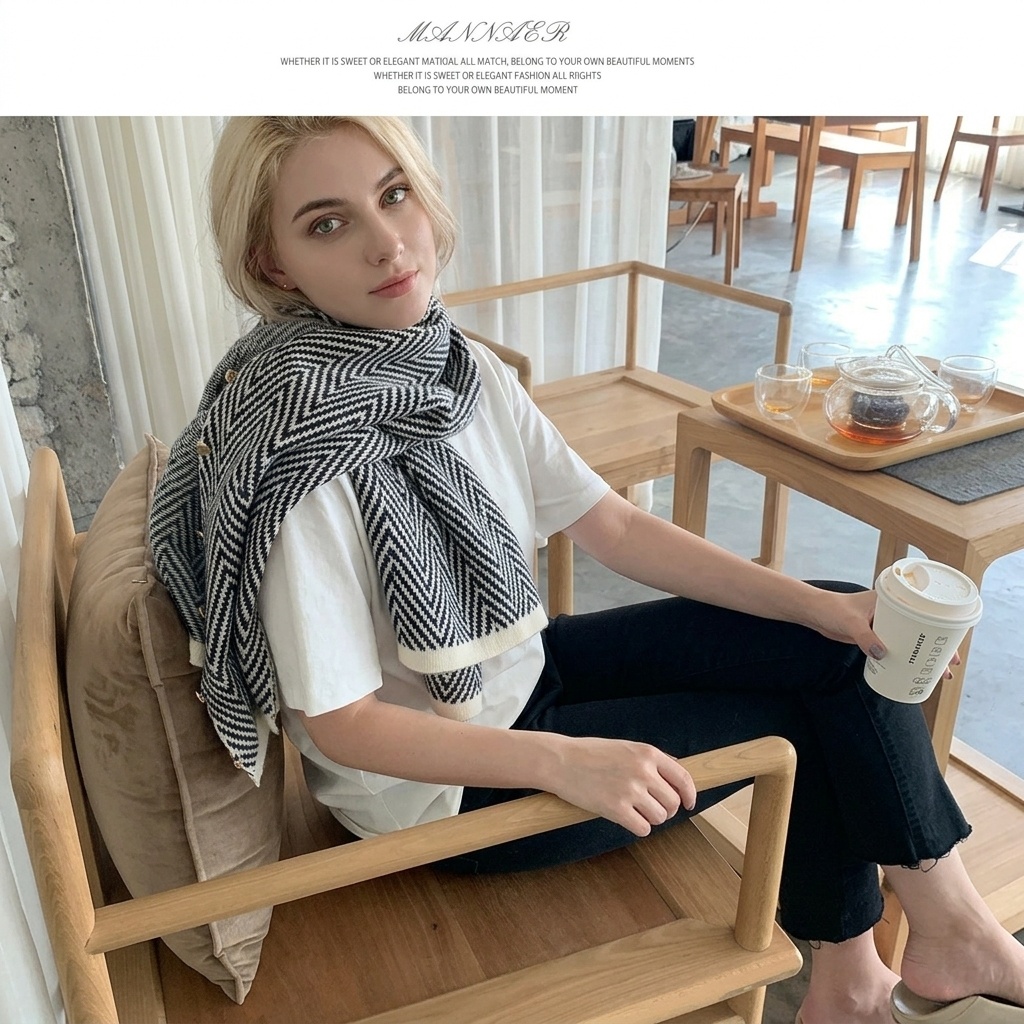 Wholesale Minimalist New Arrival Button Winter Shawl Unisex Windproof Shoulder Top Sweater Warm Knitted Womens Wraps detail