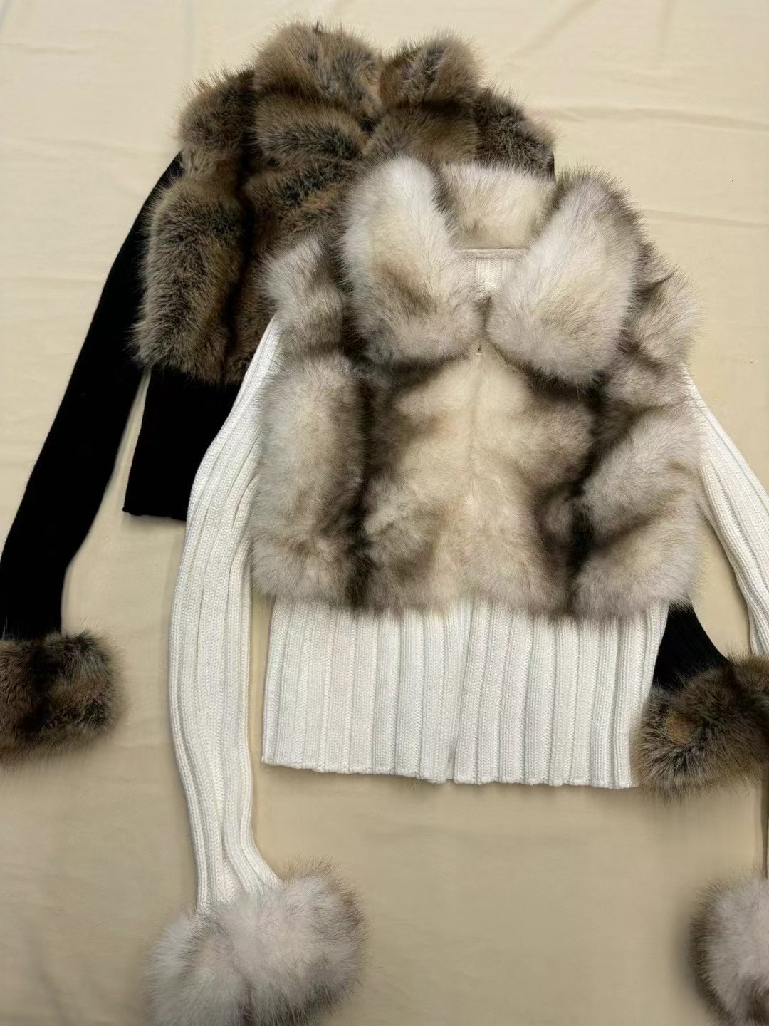 Womens EcoFriendly Faux Fur Patchwork Cardigan TwoinOne Knit Collar Zipper Front Sexy Streetwear Thermal Lined Sweater Coat product view