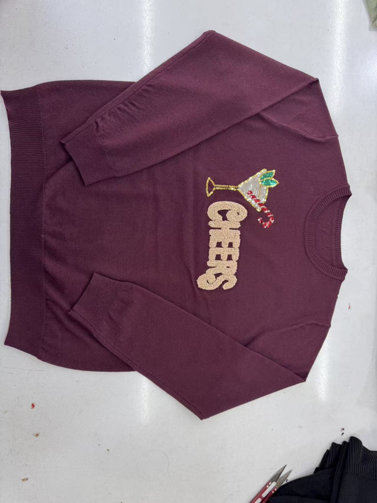 Womens Casual Winter Knitted Sweater with Merry Letter Pattern Raglan Sleeves Color product view