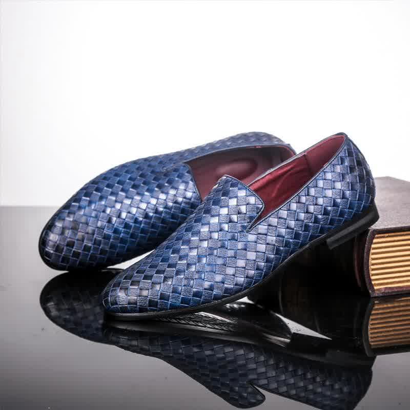  Spring Weave Solid Men Loafers Leather Shoes