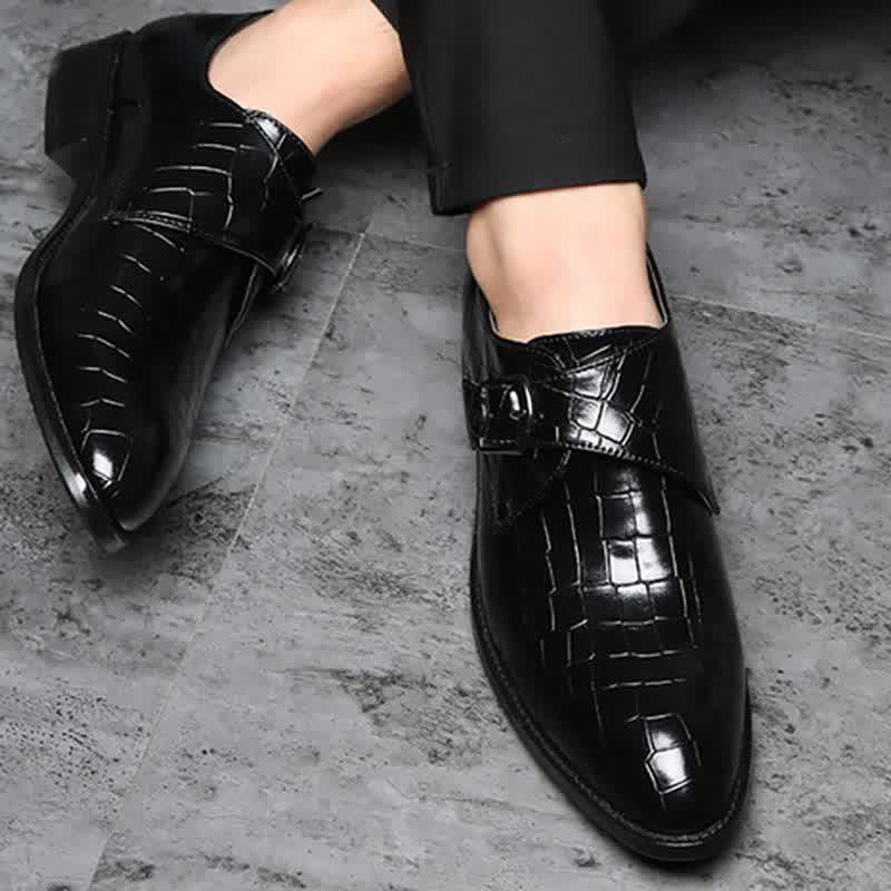 Leather Shoes Men Buckle Strap Gingham Driving Shoes 