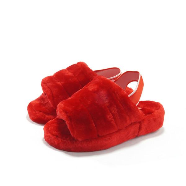women men slides winter furry slippers black red yellow warm comfortable fuzzy girl flip flops