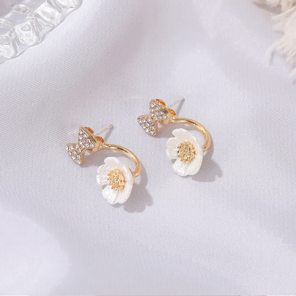 1  Pair  of   Women's   Earrings   Alloy  Daisy  Bowknot   Shell  Flower  Earrings Golden