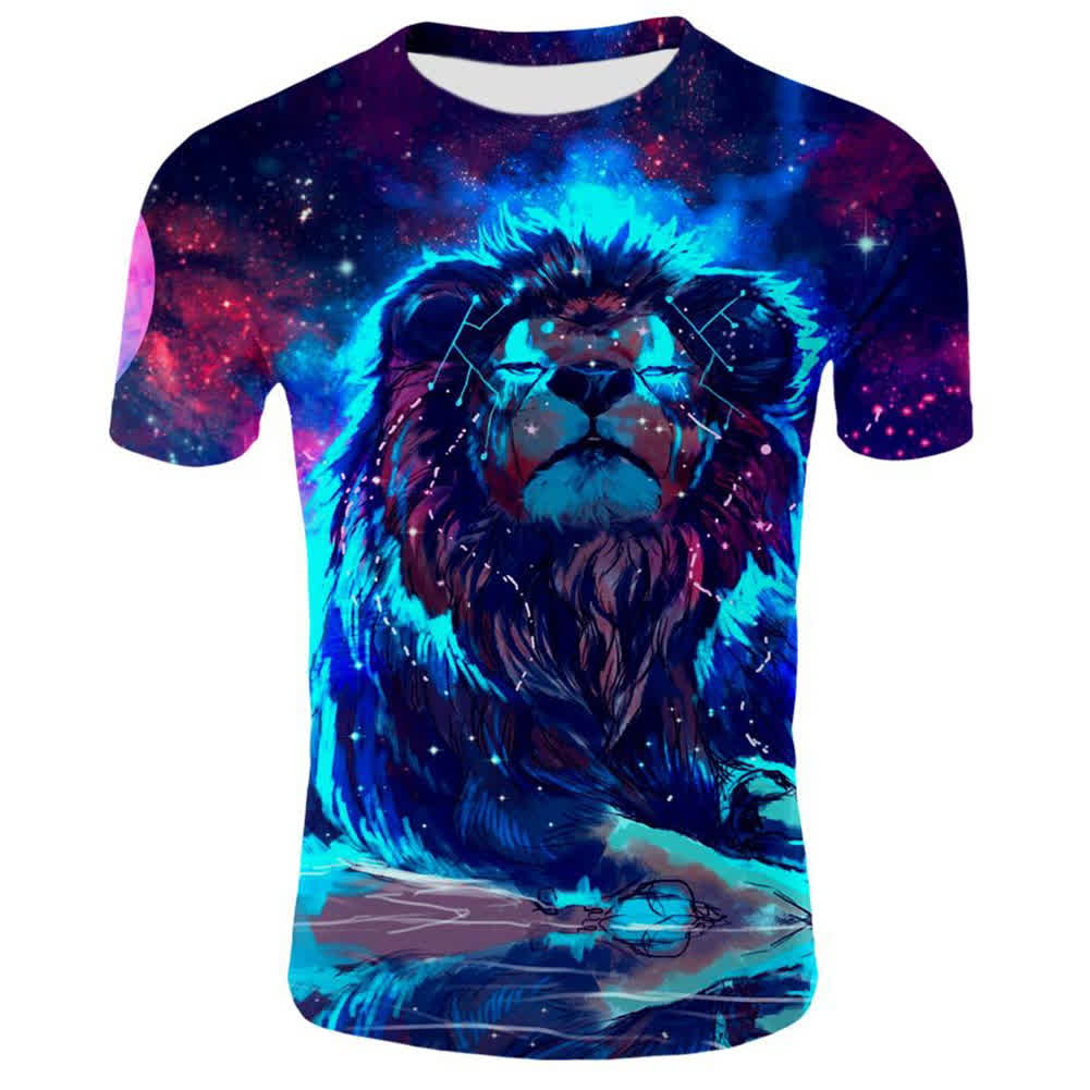 Fashion Summer 3D Animal Lion Printing Short Sleeve T-shirt for Men Women 