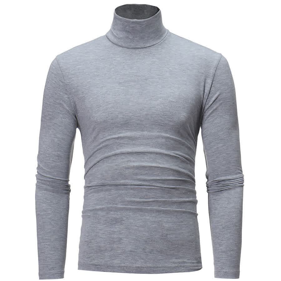Men High Collar Pullovers Solid Color Long Sleeve High Collar All-matching Tops 