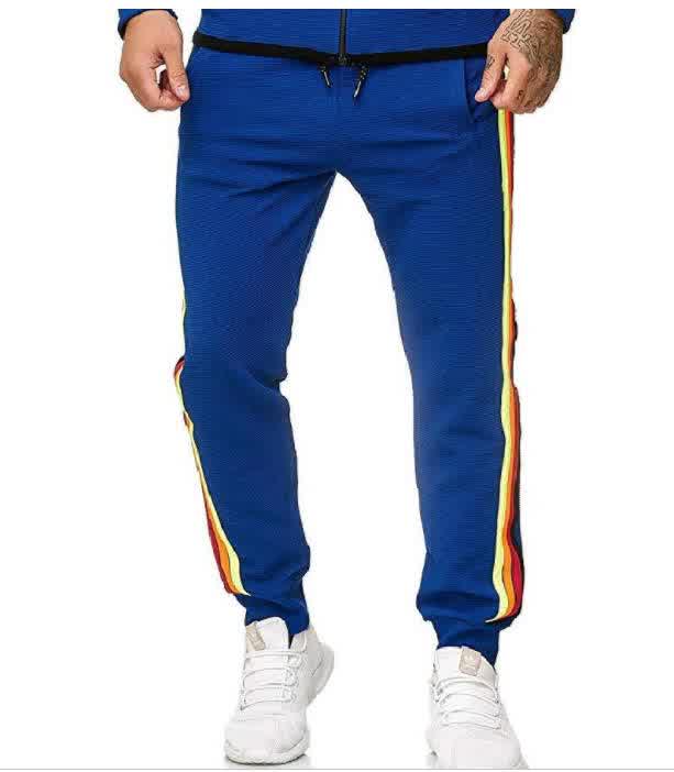 Men Casual Sports Pants Side Multi-color Ribbon Fashion Pants Trousers