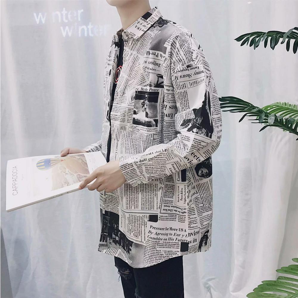 Fashion Spring Summer Long Sleeve Shirt with Newspaper  Loose Shirt Newspaper long lining 