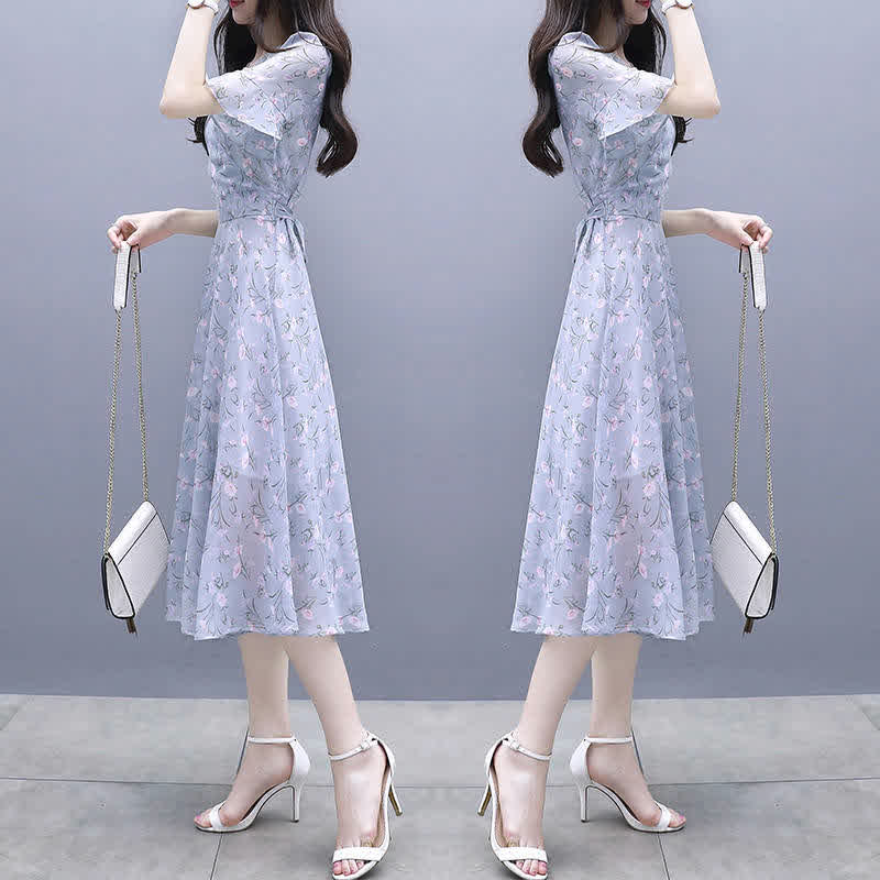 Women Printing Mandarin Sleeve Dress