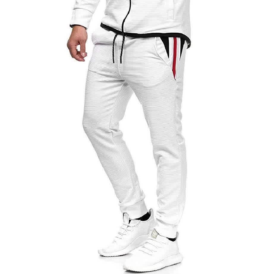Men Fall Winter Casual Fashion Stripes Middle-Waisted Pants Trousers for Sports Casual Business