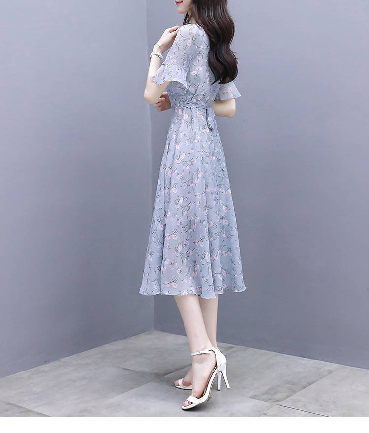 Women Printing Mandarin Sleeve Dress
