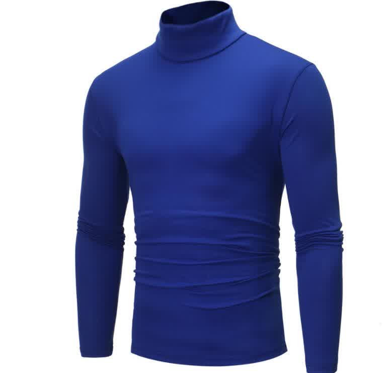 Men High Collar Pullovers Solid Color Long Sleeve High Collar All-matching Tops 